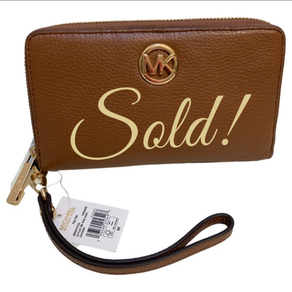 Michael Kors Handbags - SOLD! MICHAEL KORS FULTON Large Phone Wristlet Wallet Acorn Brown Leather NWT